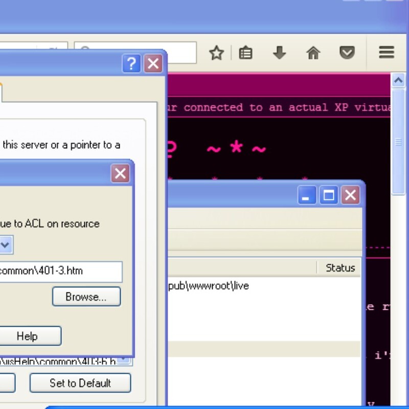 screenshot of windows xp with IIS running